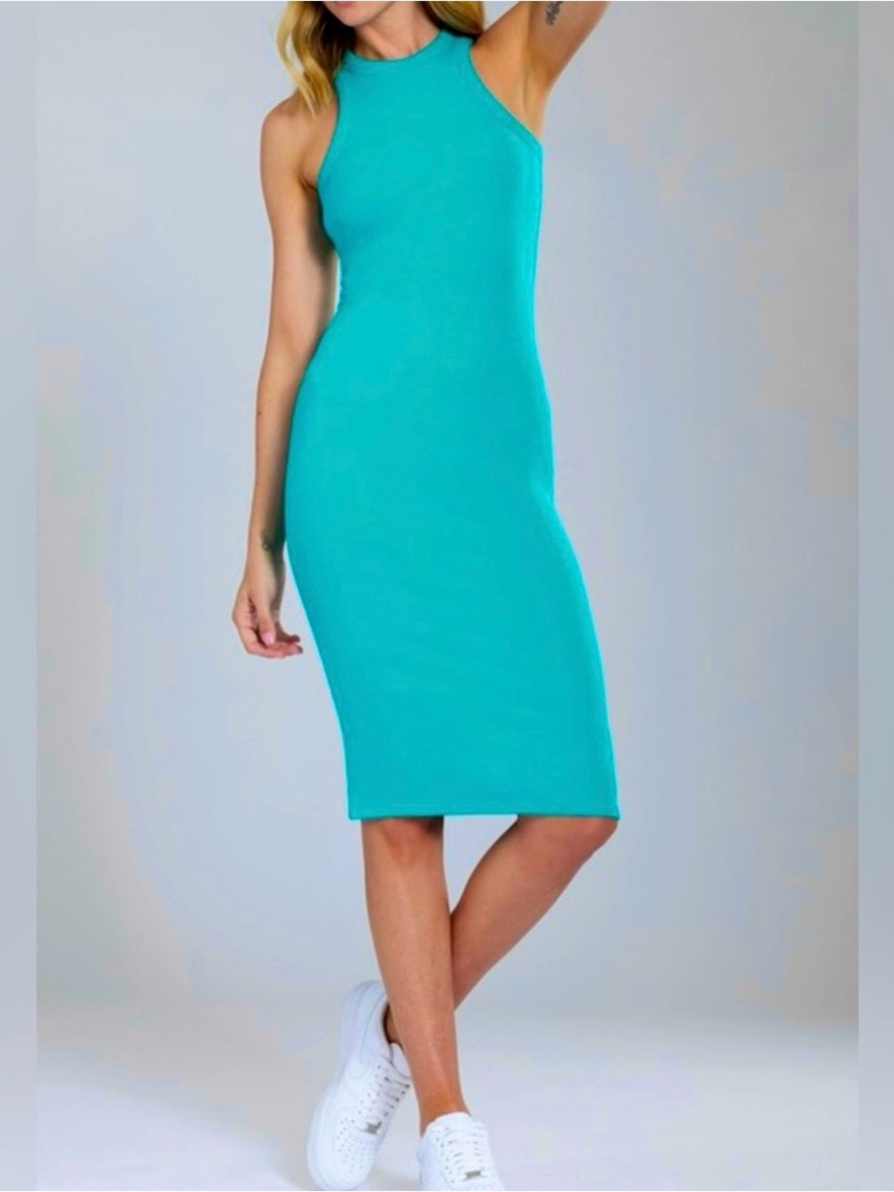 Greyson Orion Tank Dress in Lagoon -Large Bodycon Midi Dress